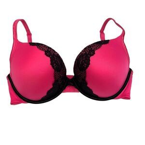Cacique hot pink lace‎ smooth boost plunge bra Sz 38DD
